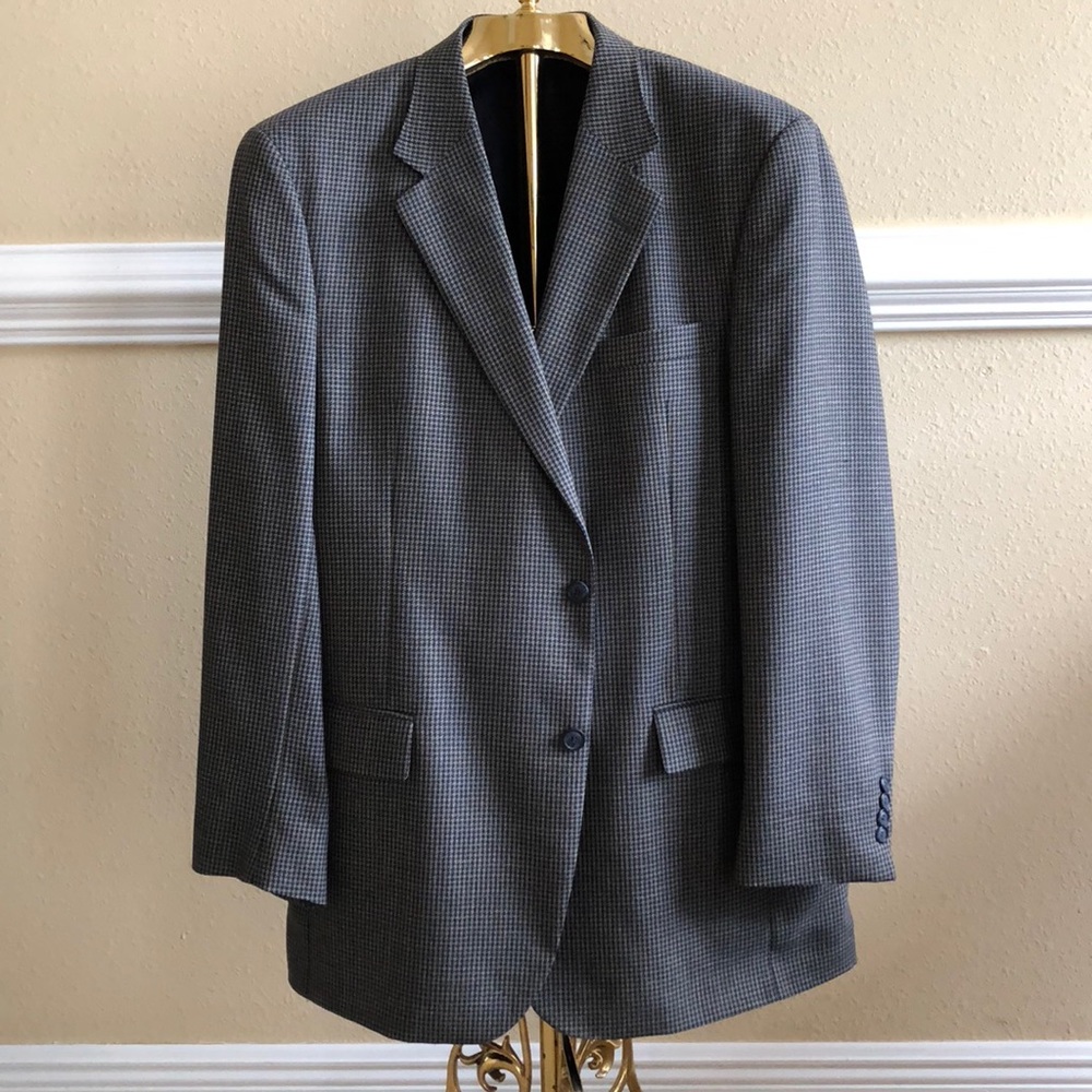 Houndstooth Suit Jacket 44L Navy & Gray 3 button